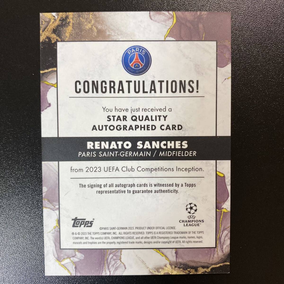 2022-23 Topps UEFA Inception Star Quality Renato Sanches PSG /49 直筆サインカード レナト・サンチェス_画像2