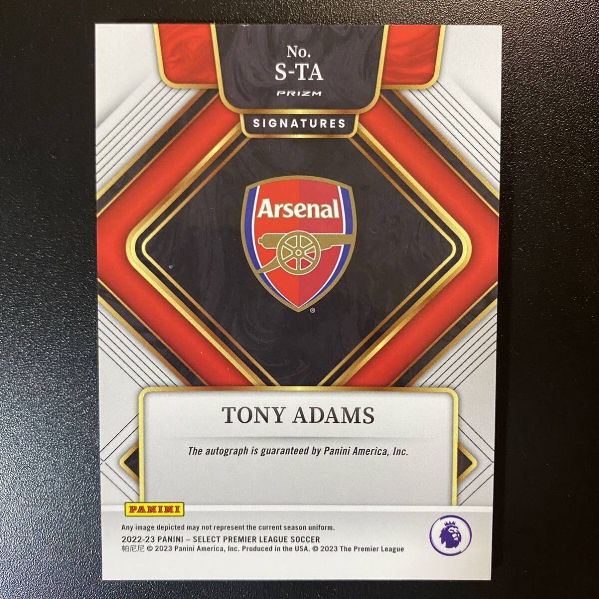 2022-23 Panini Select Tony Adams Auto Silver Prizm Signatures Arsenal 直筆サインカード トニー・アダムスの画像2