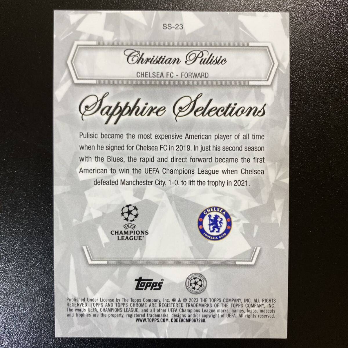 2022-23 Topps Chrome Christian Pulisic Blue Sapphire Selections Color Match SSP Case Hit Chelsea クリスチャン・プルシックの画像2