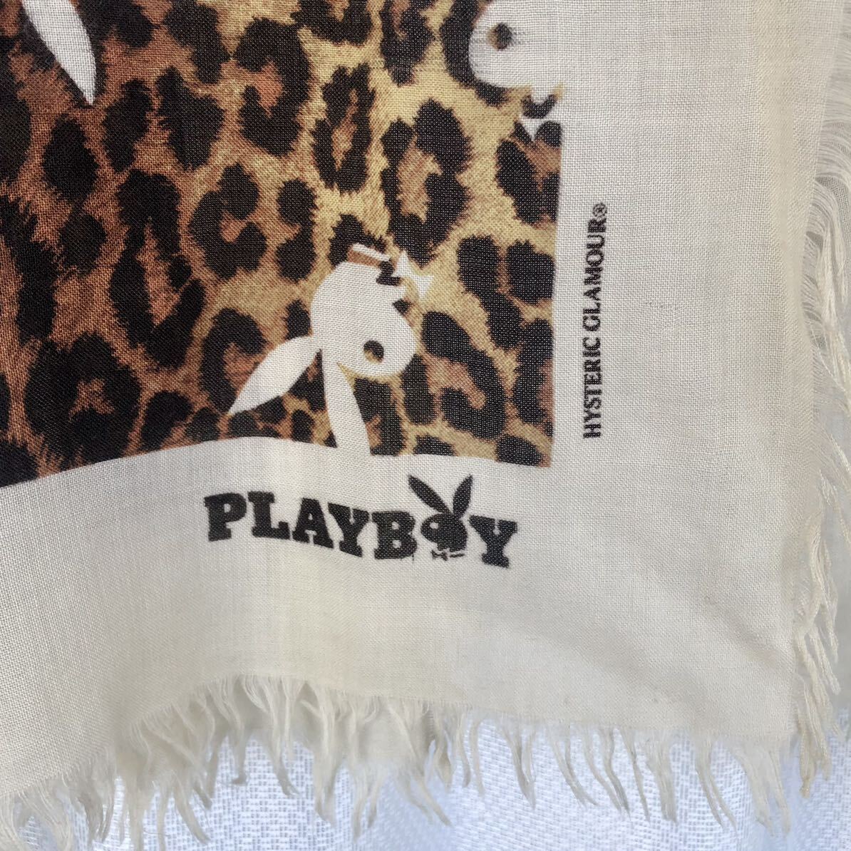 RABBIT HEADプリント総柄★PLAYBOY × HYSTERIC GLAMOUR レオパード 大判ストール★ショール マフラー フリンジ PB ヒステリックグラマー_画像8