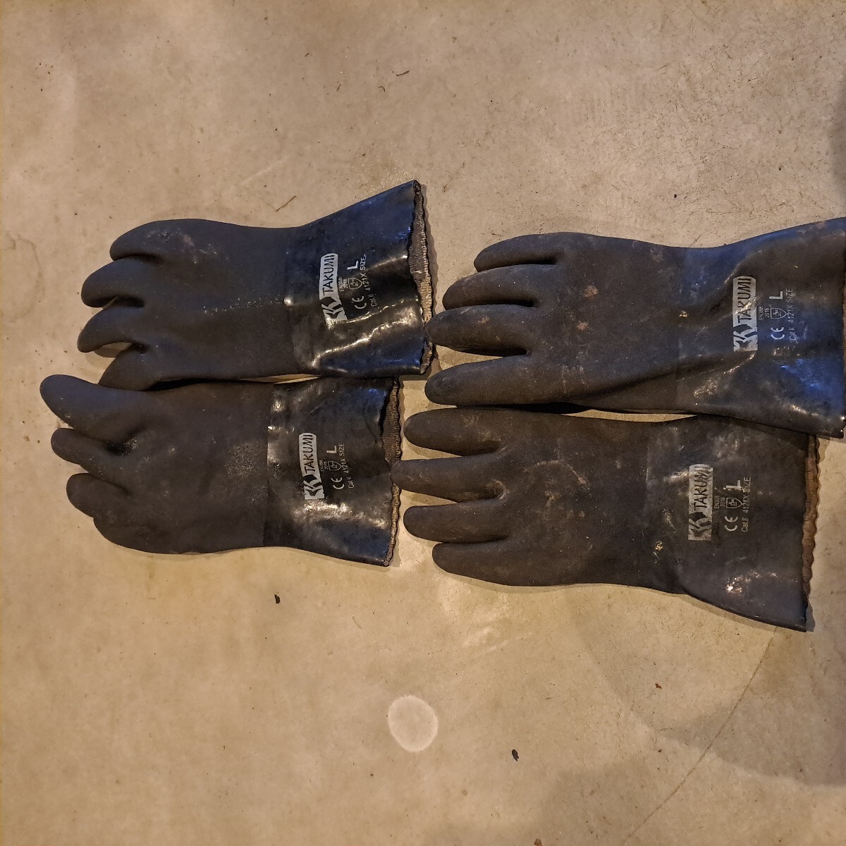 中古　ゴム手袋　Lサイズ　2双セット　ブラック　黒_画像3