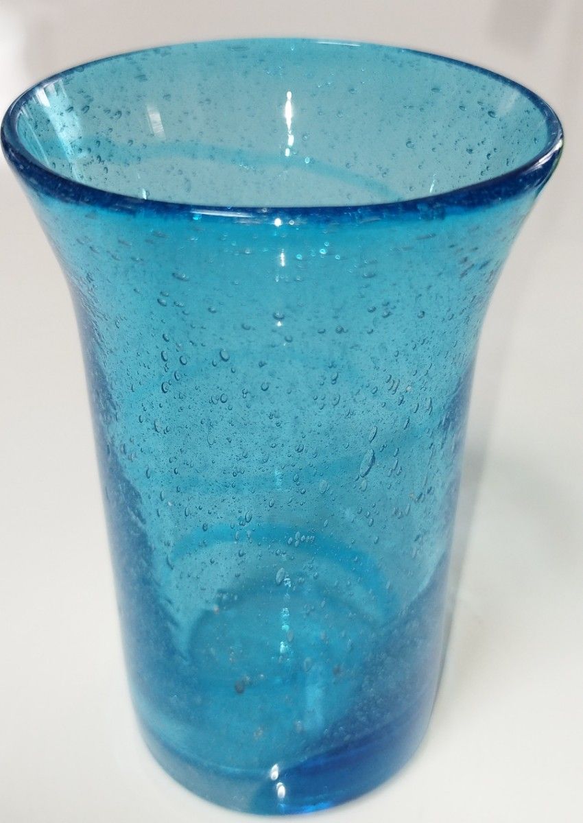 沖縄　琉球ガラス　吹きガラス　一口ビアグラス　ヒビ模様　気泡模様　琉球工芸品　４点セット