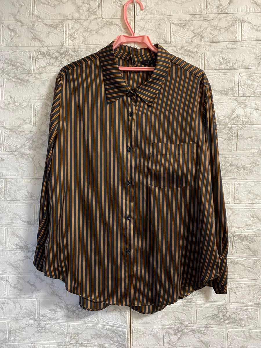ZARA サテン ストライプ シャツ オーバーサイズ ブラウン ザラ ZARA サテン ストライプ シャツ オーバーサイズ ブラウン ザラ
