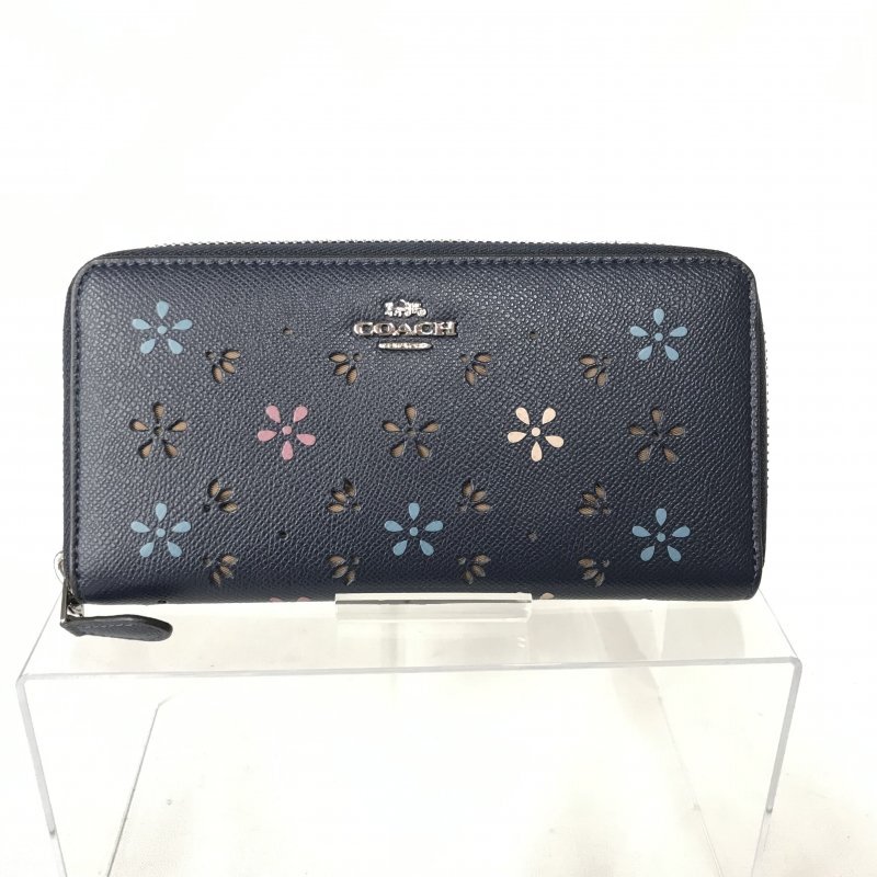 ６５５４３ ＣＯＡＣＨ コーチ 花柄 ラウンドファスナー長財布 ブラウン レディース 鞄/266