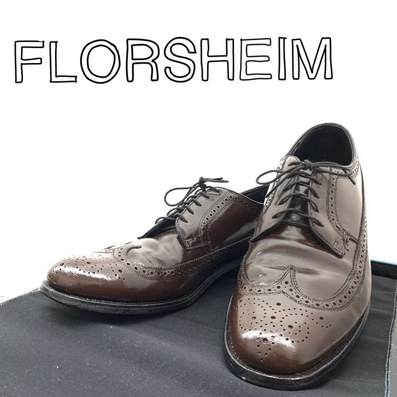 ＦＬＯＲＳＨＥＩＭ メンズ ビジネスシューズ 仕事用 紳士 フローシェイム 革靴 ブラウン ウイングチップ 約２８ｃｍ 靴/247