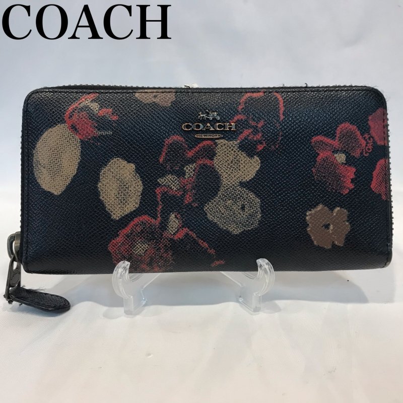 ＣＯＡＣＨ ５２４２６ 長財布 黒 ブラック 花柄 コーチ フローラルプリント ラウンドファスナー レディース 鞄/252