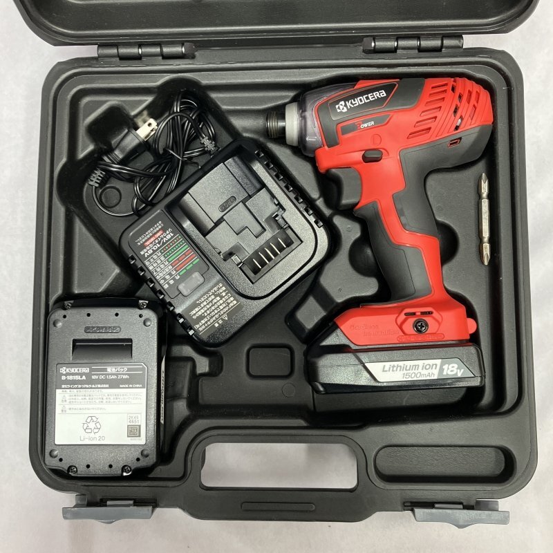 ＫＹＯＣＥＲＡ インパクトドライバー ＢＩＤ－１８０５ 充電器 バッテリー １８Ｖ ２個 レッド 充電式 京セラ 電動工具/241_画像1