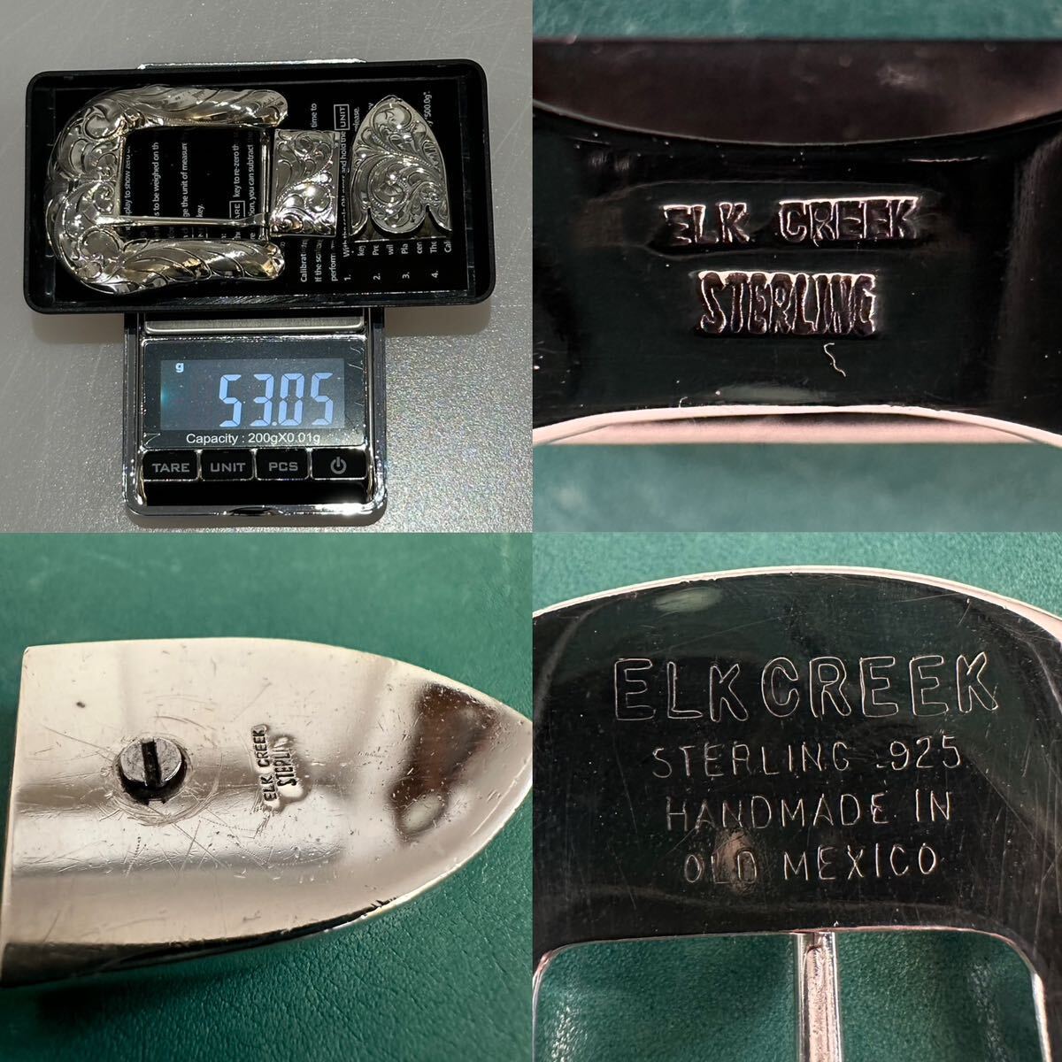 中古 良品 メキシコ製 ELK CREEK STERLING925 The Tombstone Diamond 3ピース ベルト用 バックル 53g ウエスタン カウボーイ elkcreekの画像10