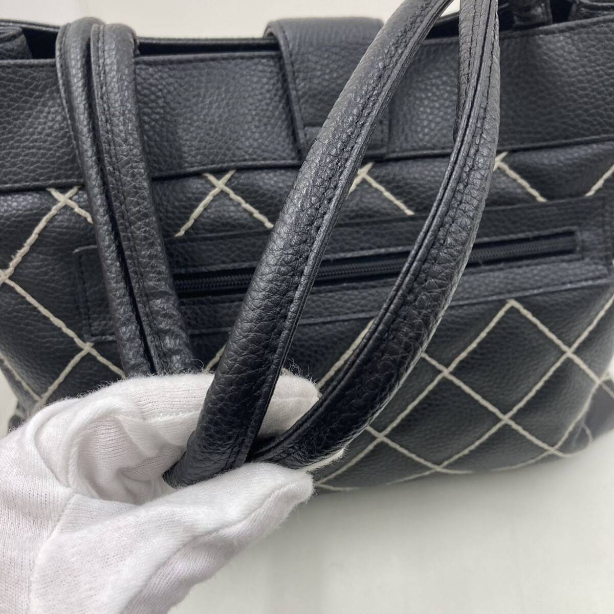 252 CHANEL シャネル ココマーク ワイルドステッチ トートバッグ ヴィンテージ ブラックの画像6