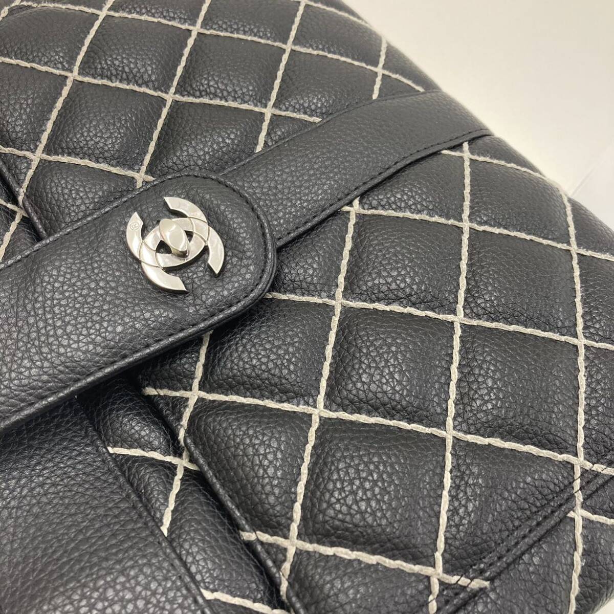 252 CHANEL シャネル ココマーク ワイルドステッチ トートバッグ ヴィンテージ ブラックの画像10