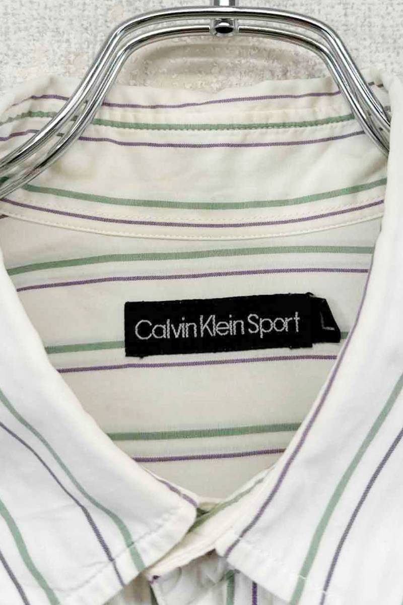 remake docking asymmetry shirt ドッキング アシンメトリー シャツ ストライプ グリーン系 ホワイト Calvin Klein ヴィンテージ 6_画像5