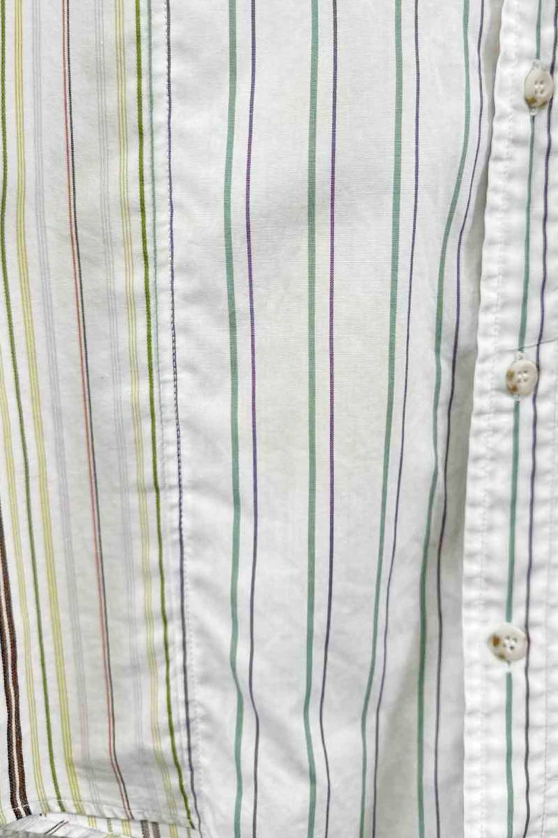 remake docking asymmetry shirt ドッキング アシンメトリー シャツ ストライプ グリーン系 ホワイト Calvin Klein ヴィンテージ 6_画像3