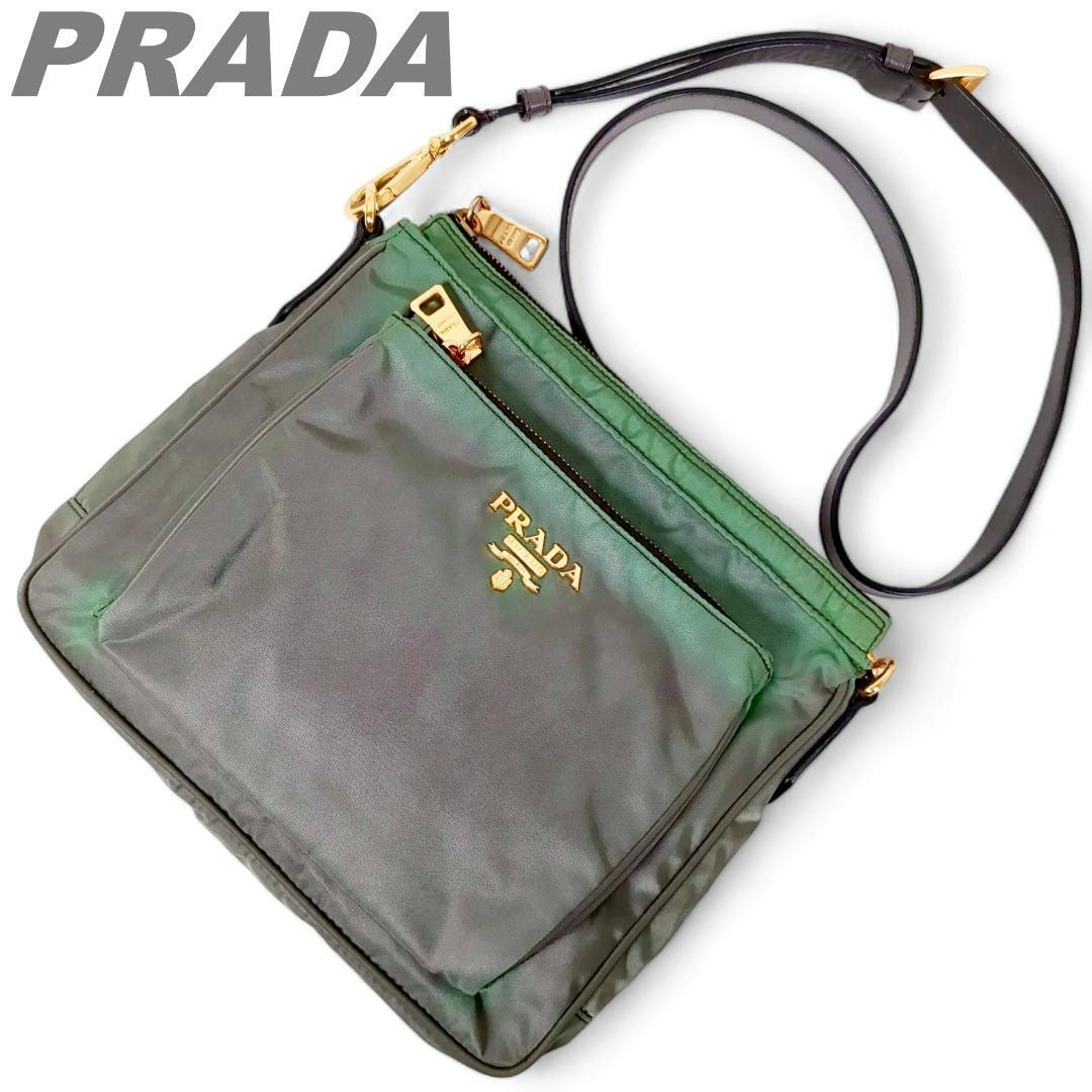 PRADA プラダ ショルダーバッグ 斜め掛け 肩掛け ゴールドロゴ カーキ クロスボディー グリーン メンズ レディース ミニショルダー