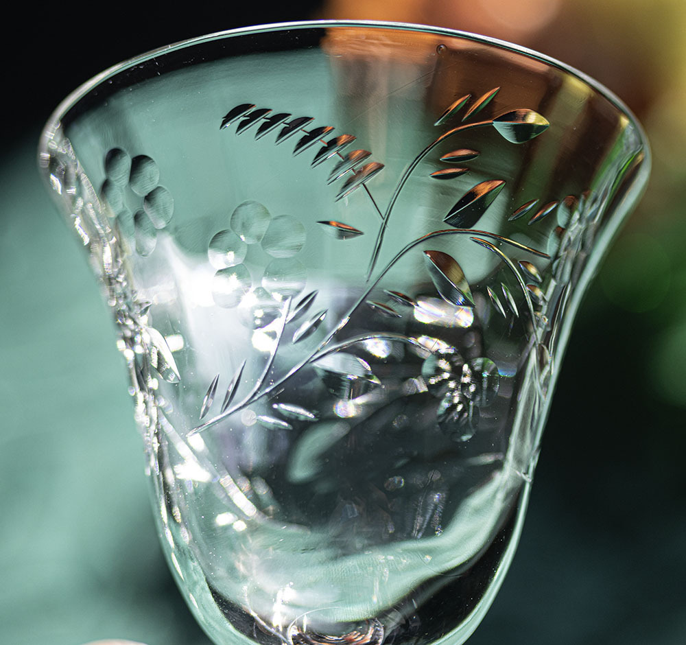1940年代 リビー クリスタル ロックシャープ フラワー ＆ リーフ カッティング リキュールグラス 2個 酒 日本酒 猪口 吟醸 アンティーク_画像3