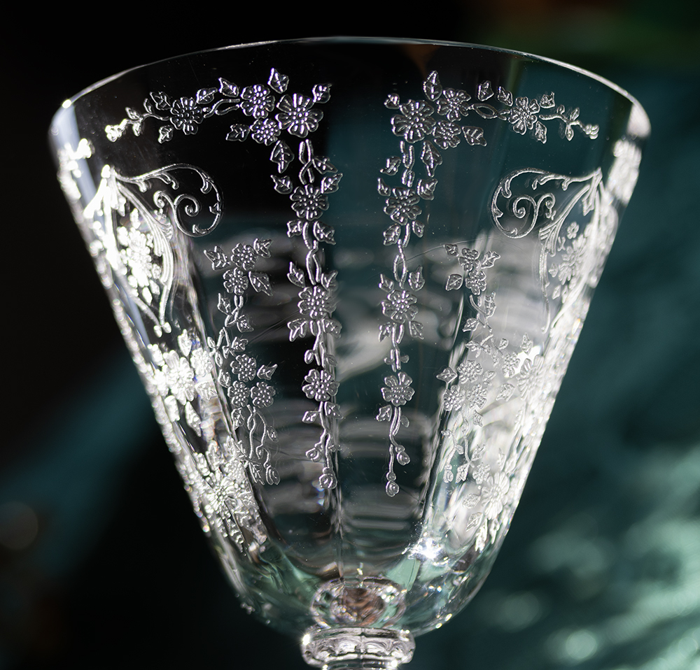 1932年~ ケンブリッジグラス ダイアン フラワー エッチング クリスタル ゴブレット シャンパン ワイングラス 酒 アンティーク 花 ワイン_画像3
