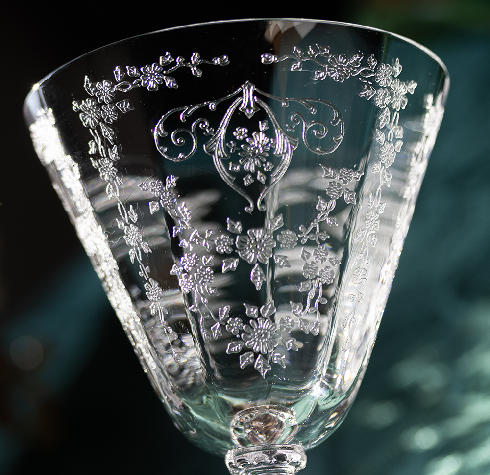 1932年~ ケンブリッジグラス ダイアン フラワー エッチング クリスタル ゴブレット シャンパン ワイングラス 酒 アンティーク ワイン 花_画像2