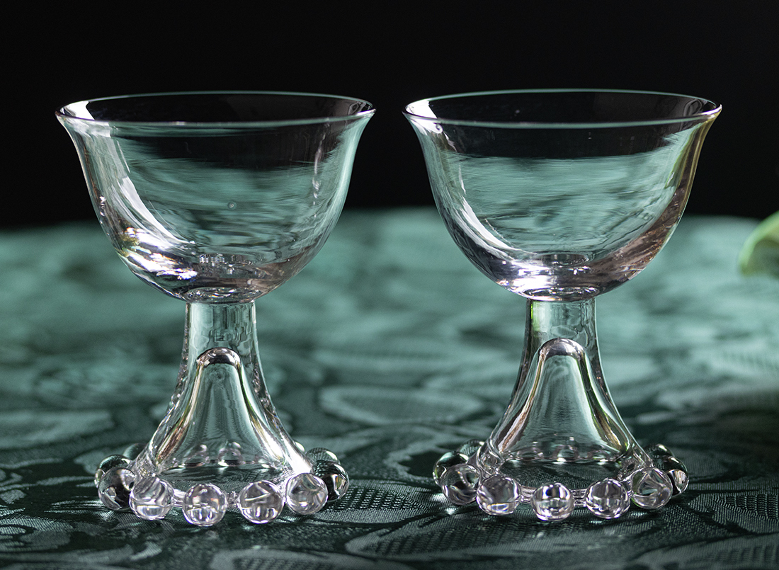 インペリアルグラス キャンドルウィック クリスタル リキュール カクテルグラス 2個セット ビーズ 酒 アメリカ ビンテージの画像1