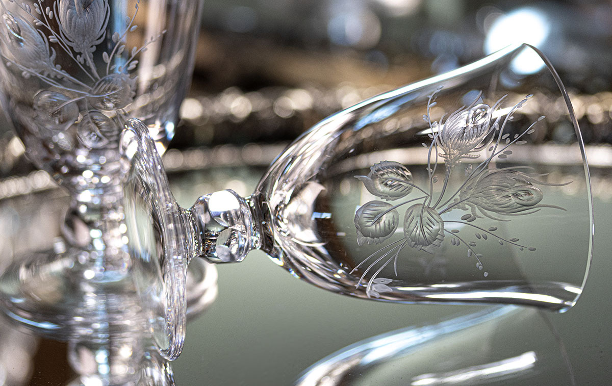 ドイツ ローゼンタール クリスタル モスローズ エッチング コーデュアル リキュール カクテルグラス 2個セット 酒 バーグラス ビンテージの画像4