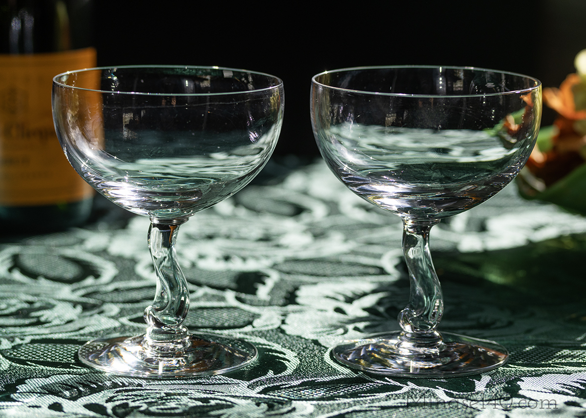 1955年～ フォストリア クリスタル コントア カーブステム シャンパン カクテルグラス 2個セット 酒 バーグラス アンティーク ビンテージの画像6