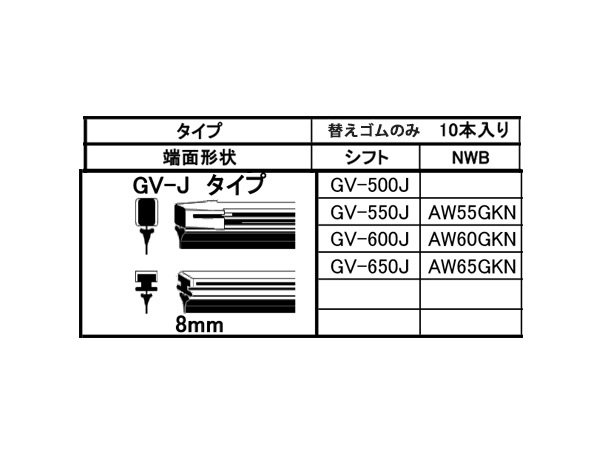 SHIFT グラファイト ワイパー 替えゴム 1箱10本入 GV-600J 600mm 幅8mm GV-Jタイプ 金属レールなし 化粧箱入 日本製 株式会社シフト_画像2