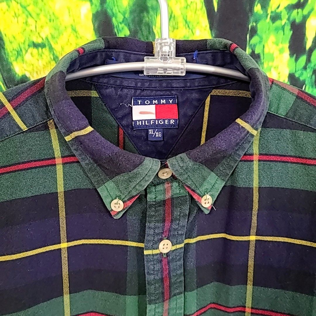 90s 90年代 ビンテージ TOMMY HILFIGER トミーヒルフィガー 緑 チェック シャツ 長袖シャツ ヴィンテージ 