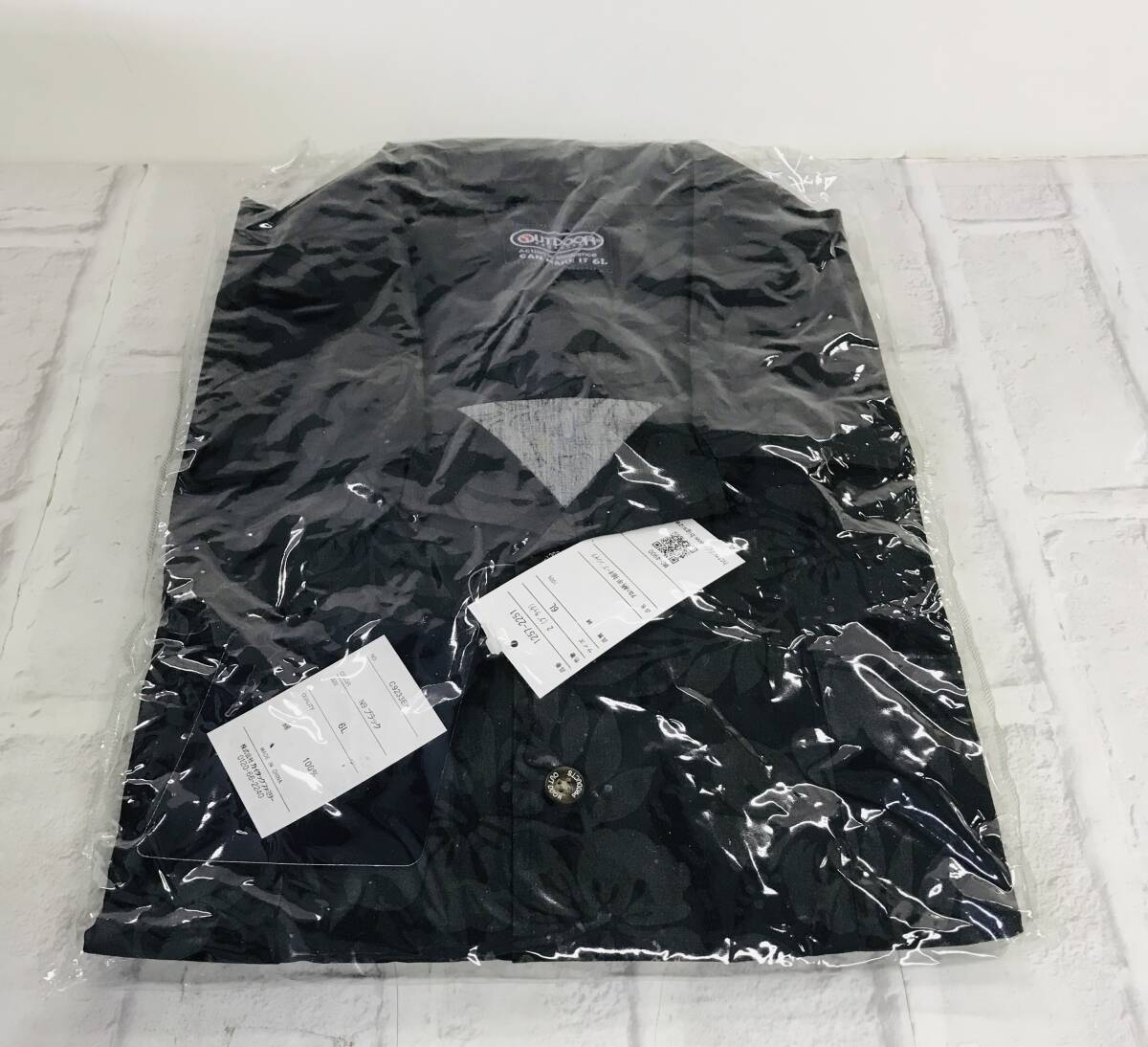 ☆【服】OUTDOOR アロハ柄 半袖 オープンシャツ 6L ブラック タグ付き☆N03-248Sの画像1