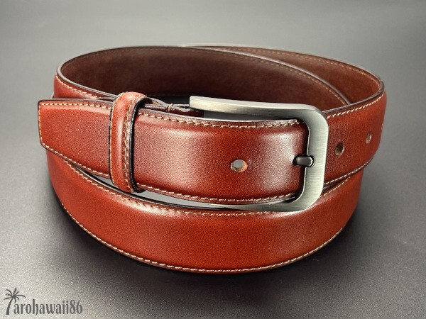 arohawaii86◆HB-712C.本革.ブラウン High Grade leather*シングルステッチ 35mm レザーベルト☆1スタ☆１円スタート☆_画像2