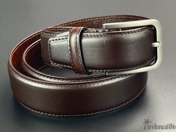 arohawaii86◆HB-713A.本革.ダークブラウン High Grade leather*シングルステッチ 35mm レザーベルト☆1スタ☆１円スタート☆_画像1