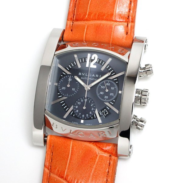 1円～ 3ヶ月保証付き 磨き済み 美品 本物 定番 人気 BVLGARI ブルガリ アショーマ AA48S CH クロノ ラージサイズ 革ベルト メンズ 時計の画像2
