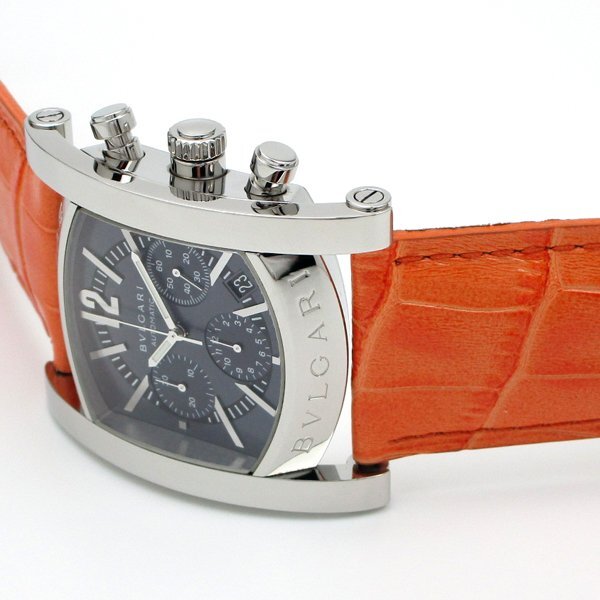 1円～ 3ヶ月保証付き 磨き済み 美品 本物 定番 人気 BVLGARI ブルガリ アショーマ AA48S CH クロノ ラージサイズ 革ベルト メンズ 時計の画像3