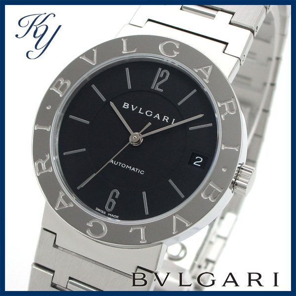 1円～ 3ヶ月保証付き 磨き済み 美品 本物 定番 人気 BVLGARI ブルガリ BB33SS AUTO ロゴ入り ブラック メンズ 時計