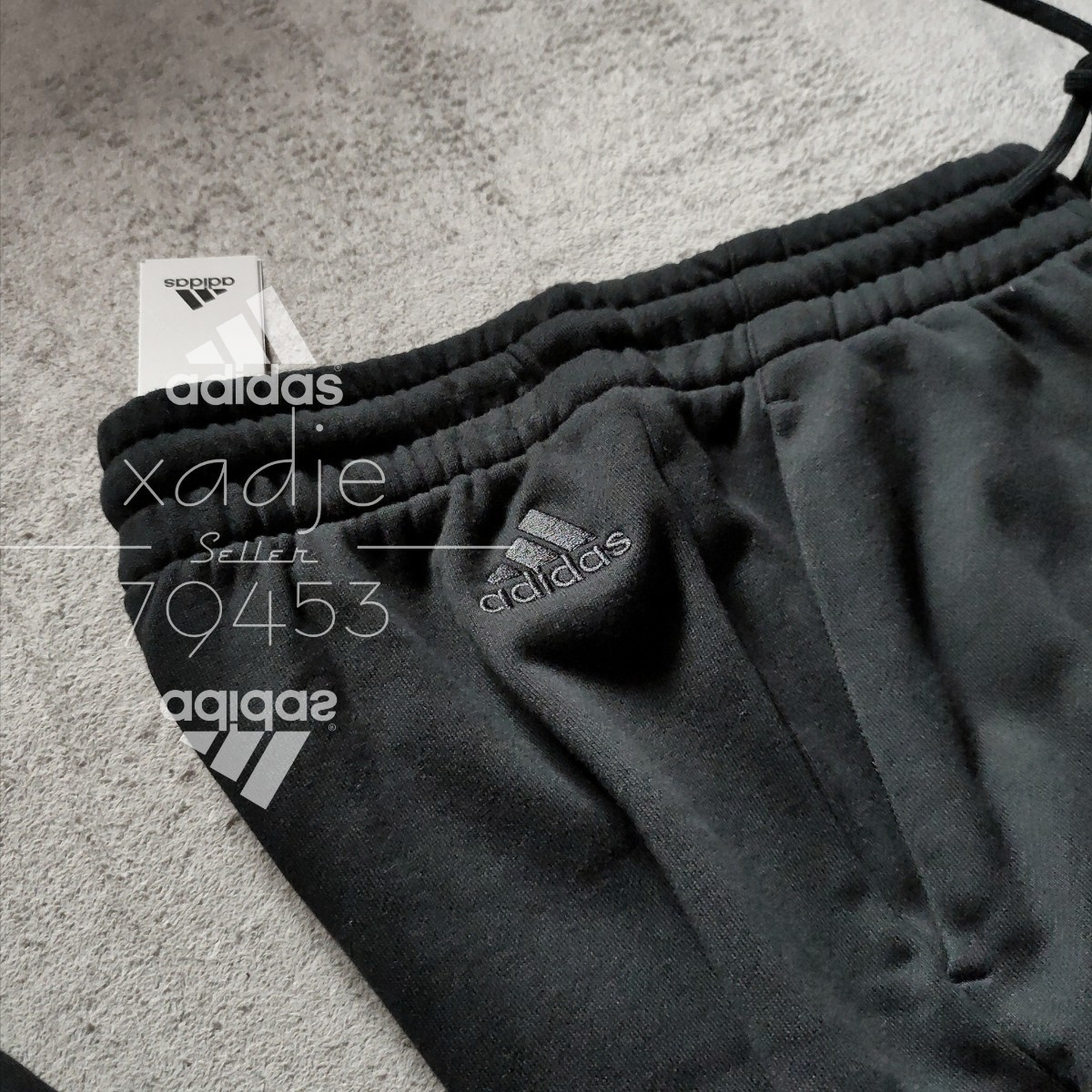 新品 正規品 adidas アディダス 上下セット ロゴ プリント 刺繍 セットアップ スウェット パーカー パンツ 黒 ブラック 白 L_画像7