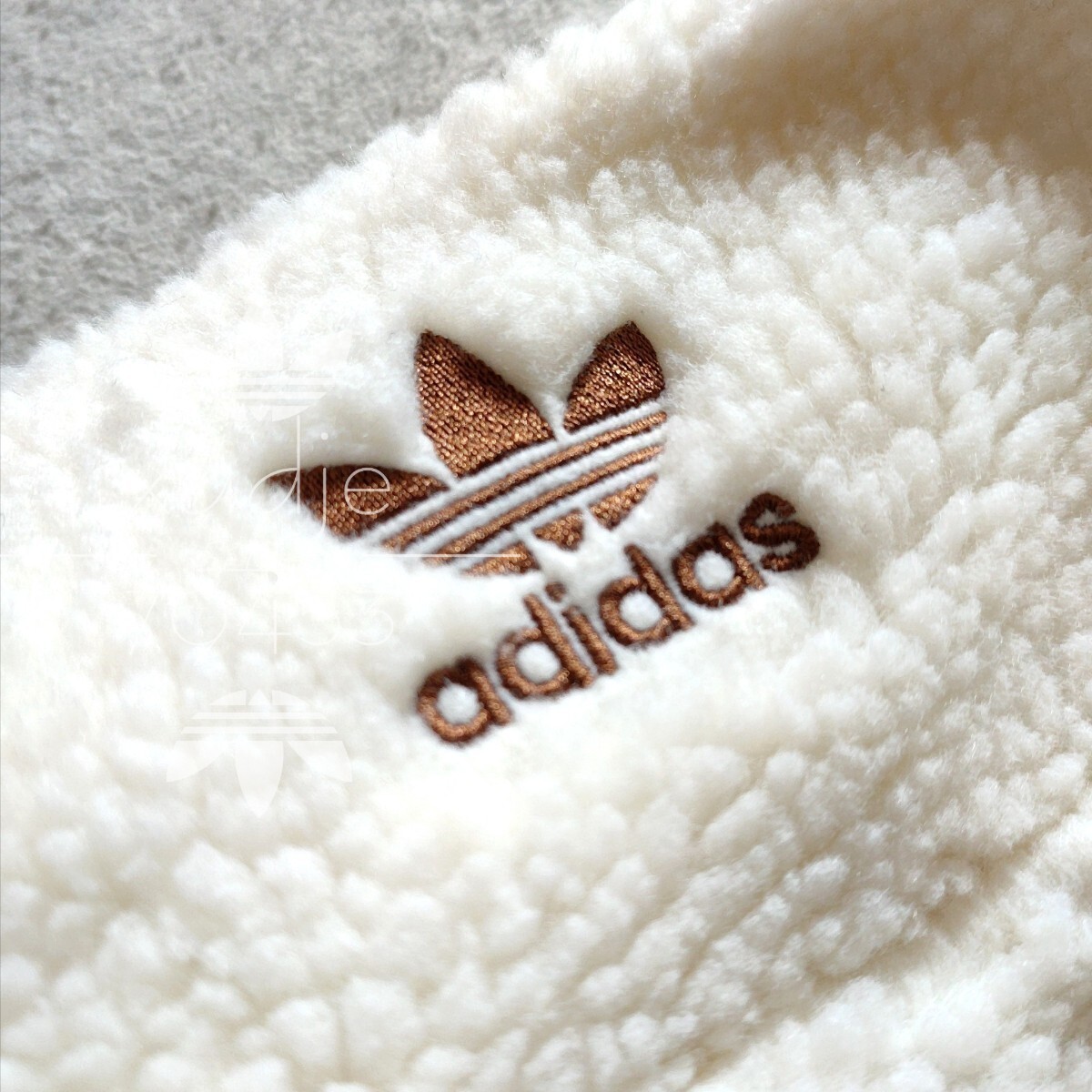 新品 正規品 adidas originals アディダス オリジナルス ビッグトレフォイル ボア ジャケット 白 オフホワイト 茶 ブラウン L_画像7