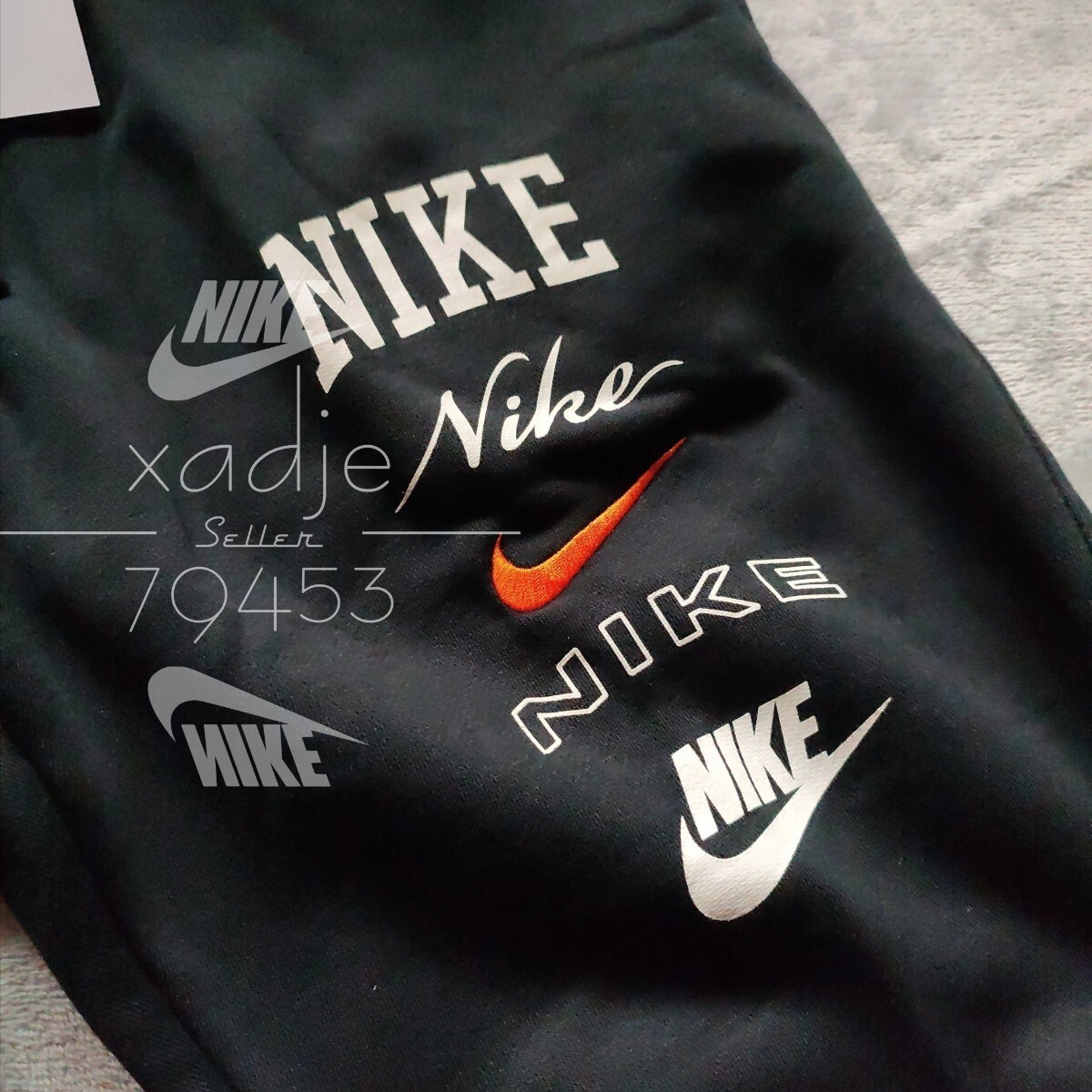 新品 正規品 NIKE swoosh ナイキ ロゴ プリント 刺繍 上下セット パーカー パンツ セットアップ 黒 ブラック 裏起毛 上 XL 下 L_画像7