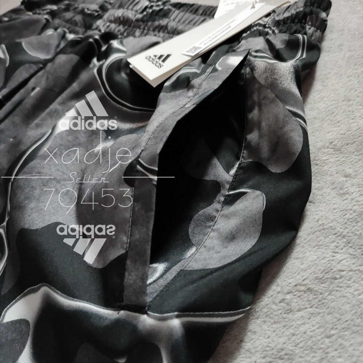 新品 正規品 adidas アディダス 上下セット ナイロン ジャージ セットアップ グレー チャコール 黒 ブラック 白 ロゴ 総柄 迷彩 XLの画像8