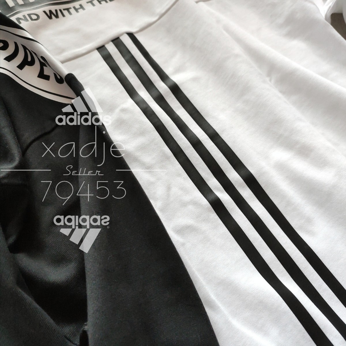  новый товар стандартный товар adidas Adidas 2 шт. комплект длинный рукав long T принт THREE STRIPES чёрный черный белый белый 3шт.@ линия Logo вышивка толстый L