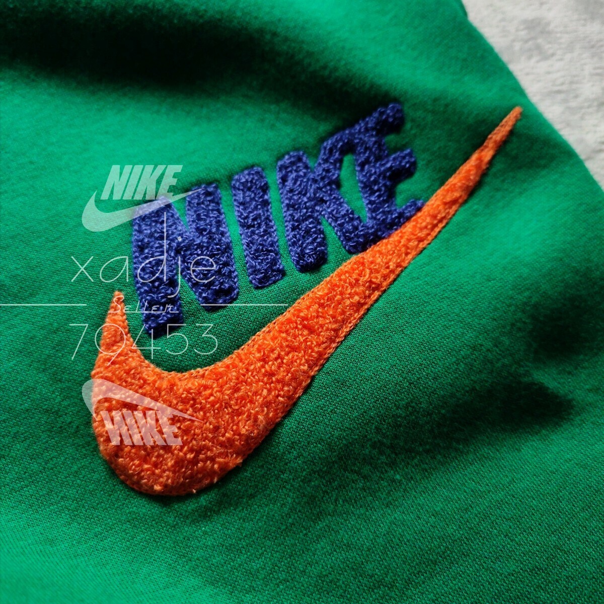 新品 正規品 NIKE ナイキ 立体 ロゴ 上下セット スウェット パーカー パンツ セットアップ 緑 グリーン 紺 ネイビー オレンジ Lの画像7