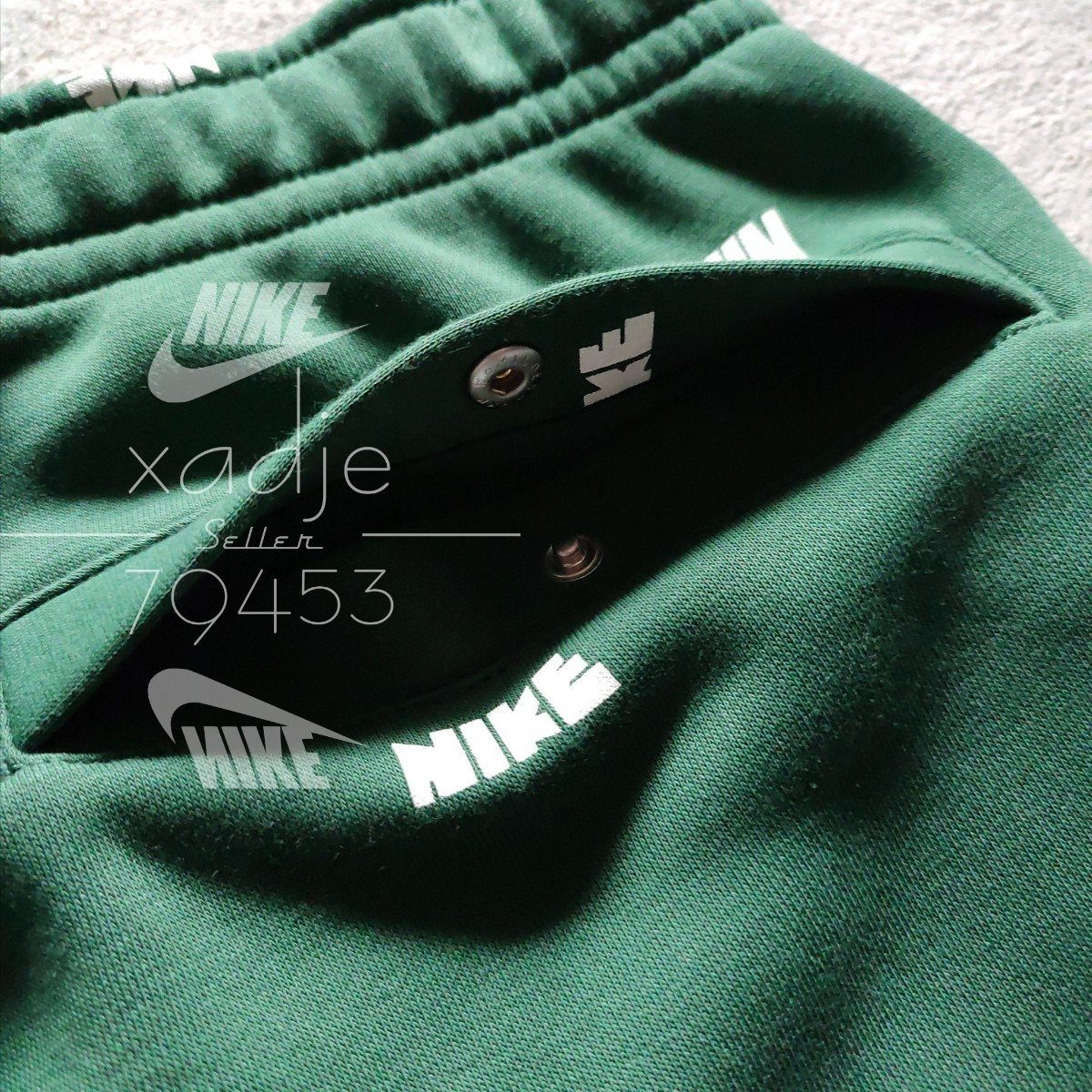 新品 正規品 NIKE Inc swoosh ナイキ 総柄 ロゴ プリント 上下セット パーカー パンツ セットアップ 緑 グリーン 白 裏起毛 XLの画像9