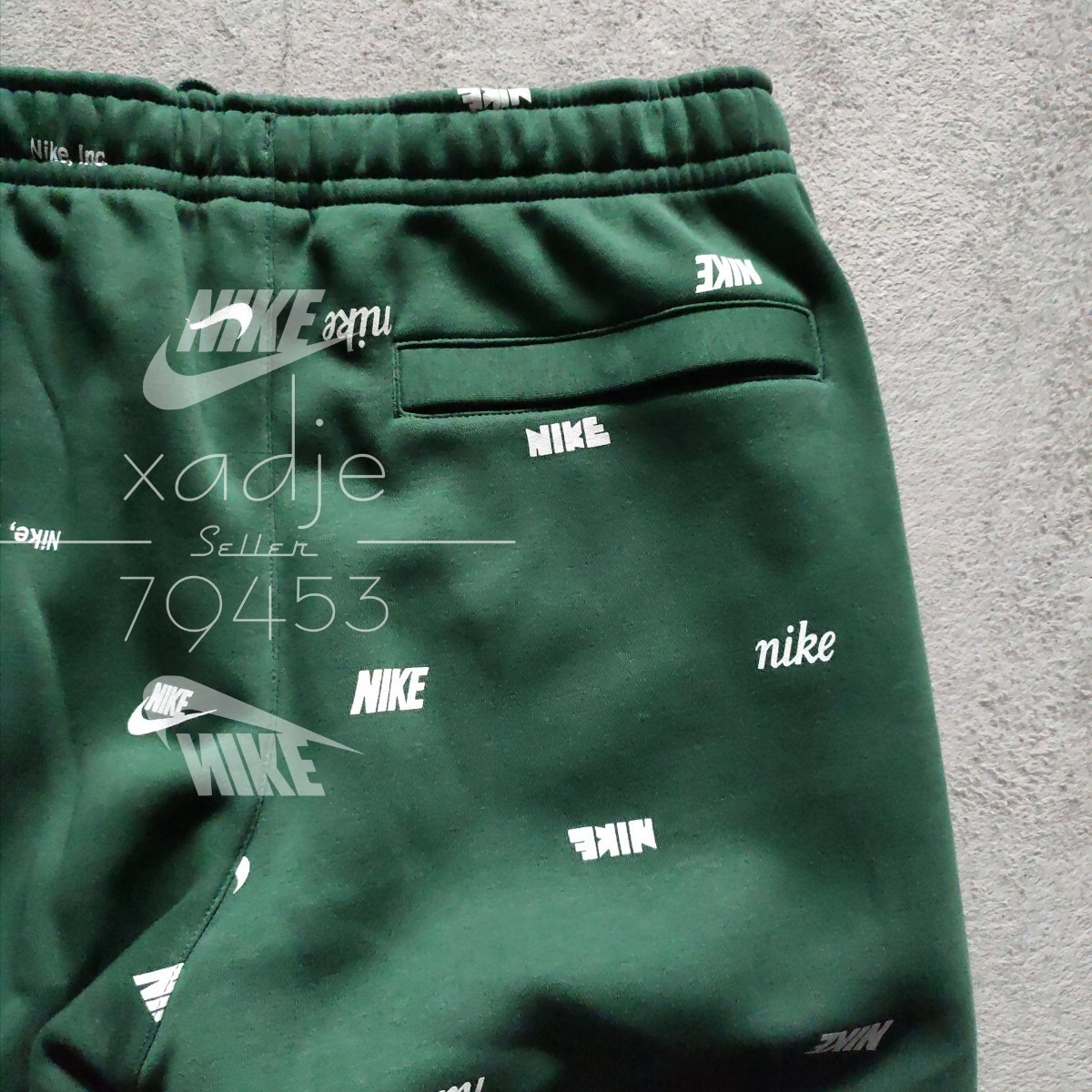 新品 正規品 NIKE Inc swoosh ナイキ 総柄 ロゴ プリント 上下セット パーカー パンツ セットアップ 緑 グリーン 白 裏起毛 XLの画像8