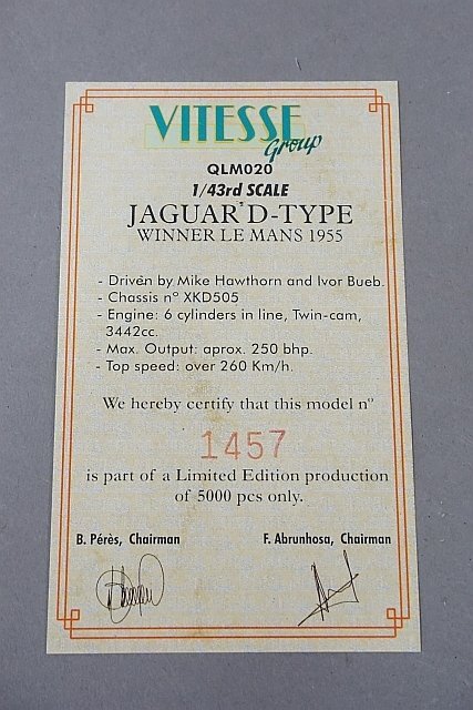 quartzo カルツォ 1/43 JAGUAR ジャガー Dタイプ ルマン 1955 #6 QLM020の画像5