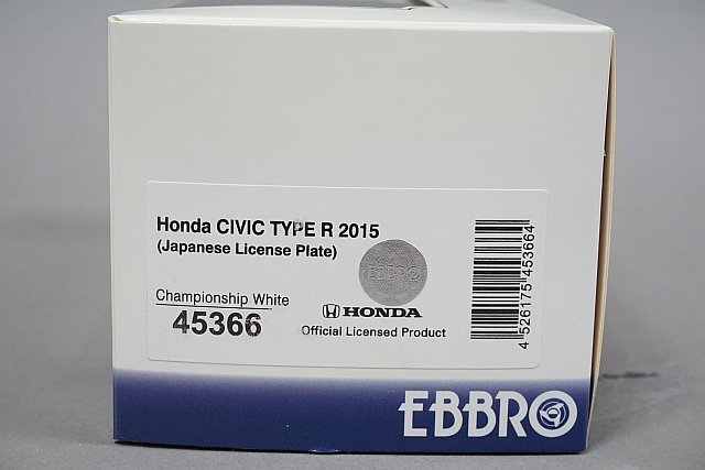 EBBRO エブロ 1/43 Honda ホンダ シビック タイプR 2015 (JPライセンスプレート) チャンピオンシップホワイト 45366_画像4