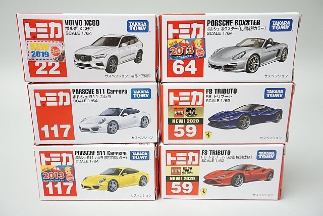 TOMICA トミカ ポルシェ 911 カレラ / フェラーリ F8 トリブート / ボルボ XC60 など6点セット_画像1