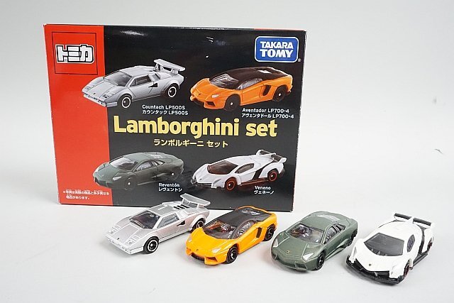 TOMICA トミカ Lamborghini ランボルギーニセット カウンタック LP500S 銀 / アヴェンタドール LP700-4 オレンジ など4台セットの画像1