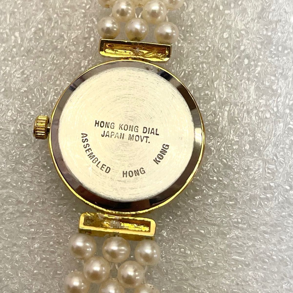 稼働　良品　パールウォッチ　チビパールブレス　シェル文字盤　ドレスウォッチ　真珠　腕時計　ローマン　ゴールド　ベビーパール　