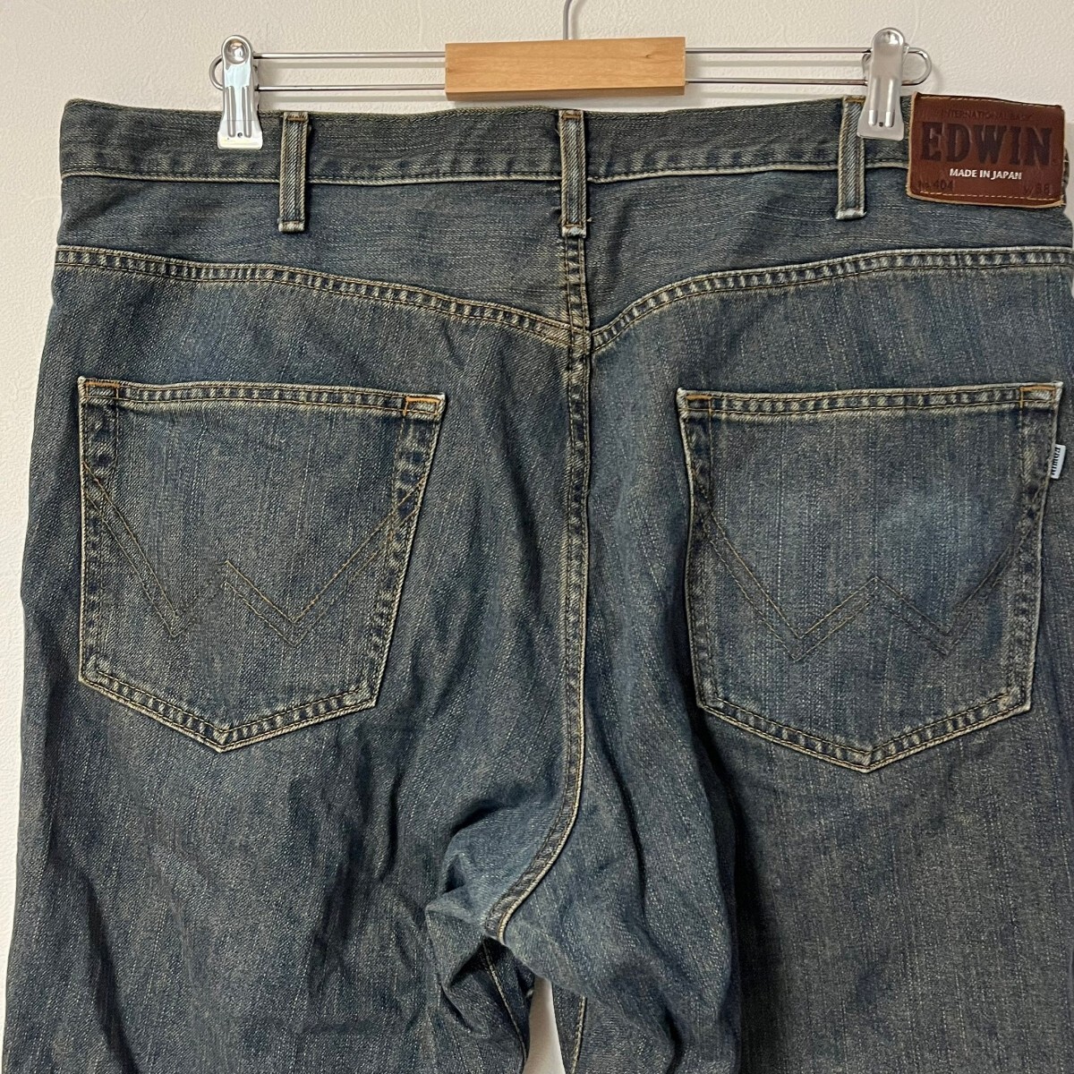 EDWIN Edwin Denim брюки джинсы ji- хлеб patch телячья кожа довольно большой индиго w38 б/у одежда 