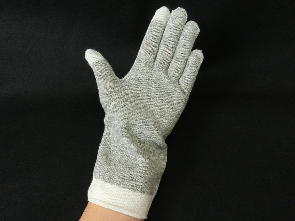 GY238-1)肌側シルク/スマホ手袋/ライトグレー/ウール１５％/シルク３３％/Ｍ～Ｌサイズ/日本製/５点セット/_画像6