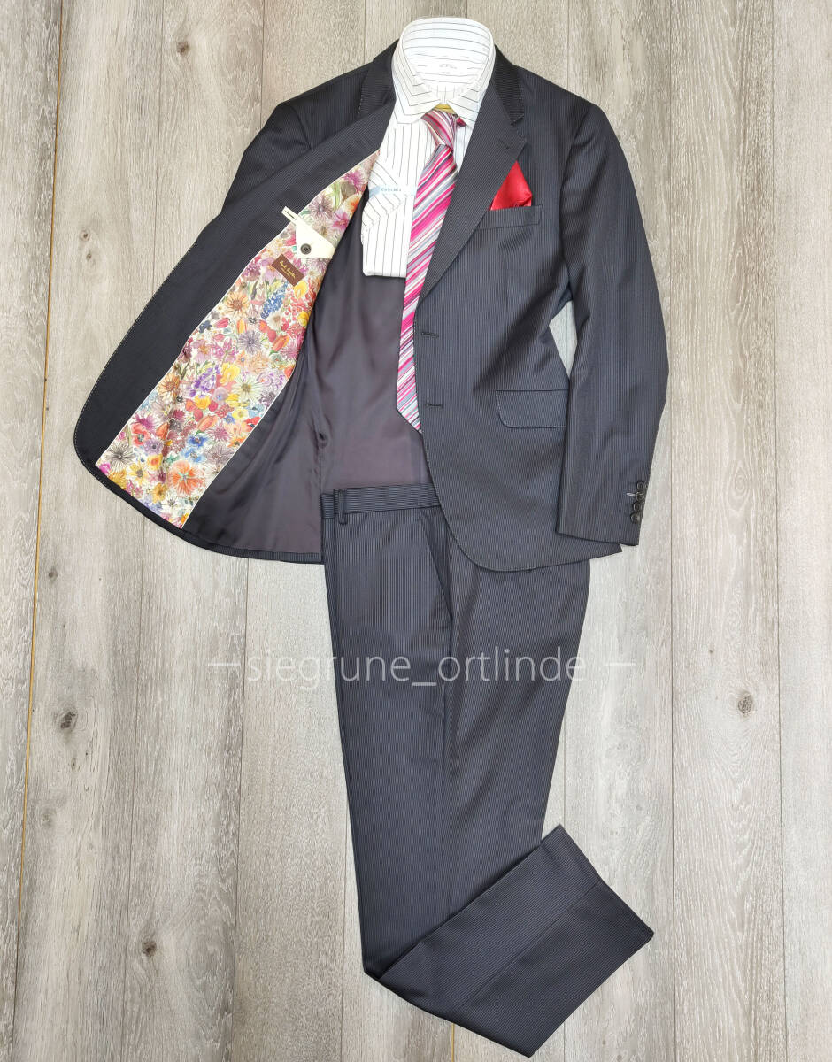 [ finest quality beautiful goods * large size ] Paul Smith collection × Zegna floral print lining AMF the smallest lustre black suit 103-93-180 (XLX size ) Paul Smith