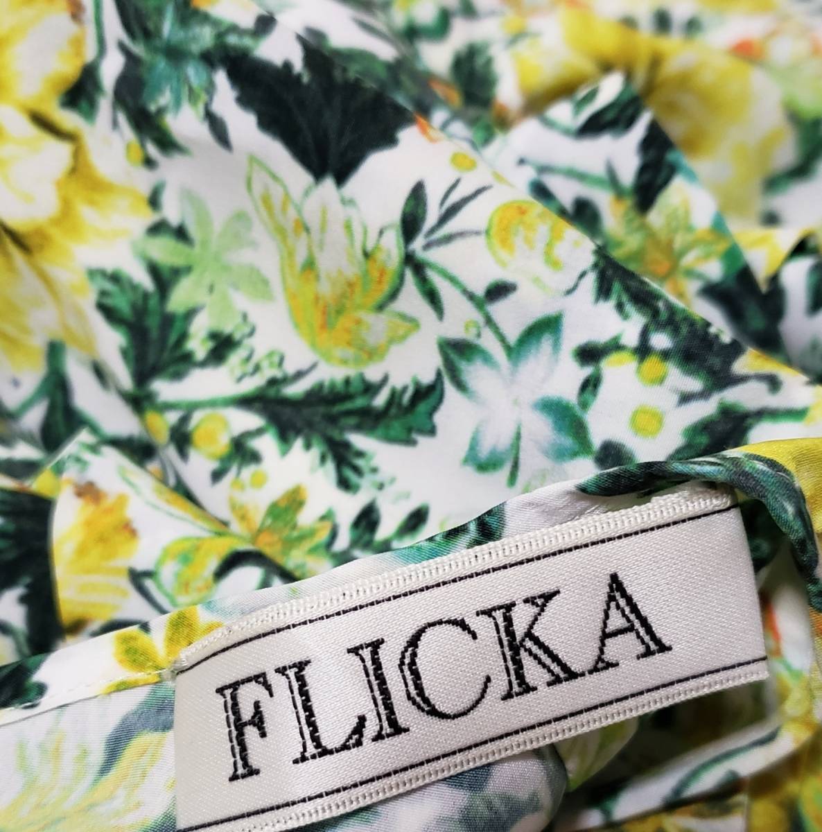 新品同様 FLICKA 定価3.7万 袖フリル 花柄 ワンピース イエロー グリーン ユナイテッドアローズ取り扱い_画像8