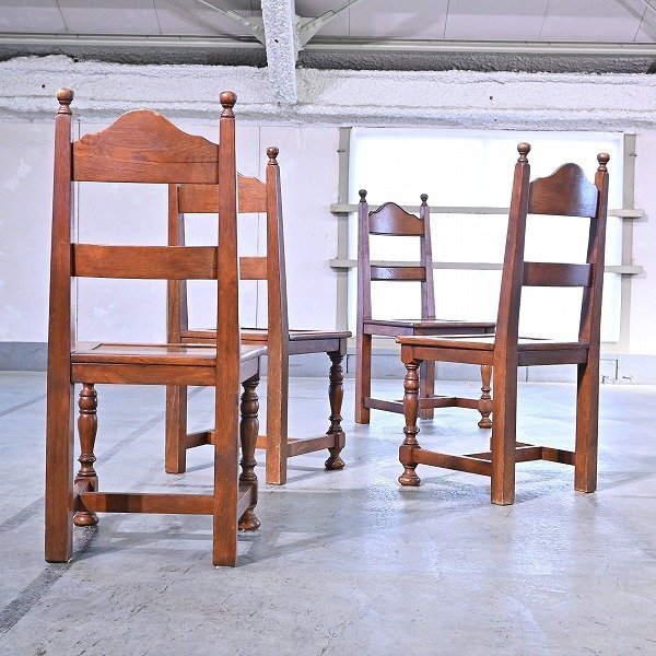 オランダ家具 ダイニングチェア 4脚セット ラダーバック オーク材 バルボスレッグ 椅子 重厚 ビンテージ カントリー ナチュラルの画像3