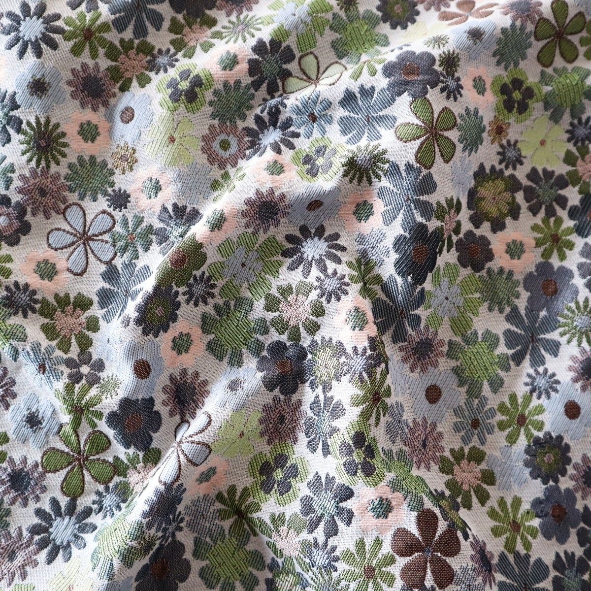 J13C ジャガード織り生地 花柄 かわいい 小花 グリーン ゴブラン織り